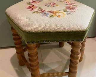 Needle Point Covered Foot Stool