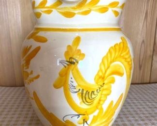 Signed Hand Painted Greek Rooster Pitcher
