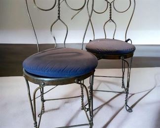 Pair Original Iron Cafe Chairs With Wooden Seats