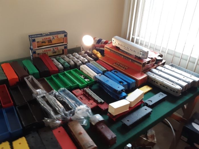 Lionel (and others) Train Cars, Accessories, Books/Ephemera, Watch, Lamp, Parts, Tracks, & Table