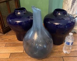 2 Haeger vases, 1 blown glass vase