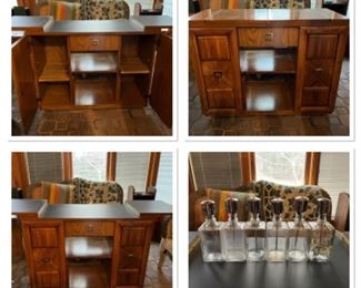 Rolling Vintage Bar & Vintage Decanters