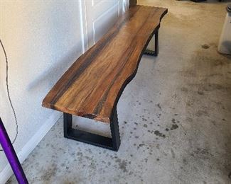 Live-edge Walnut Bench with Metal Legs