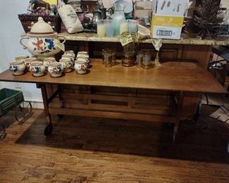 Antique Double Drop Leaf Table w/ Casters