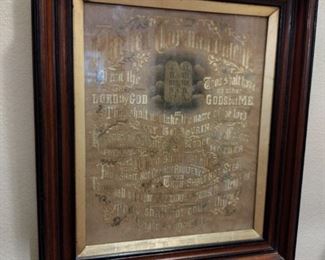 Antique Framed Needlework on Paper w/ Foil Backing