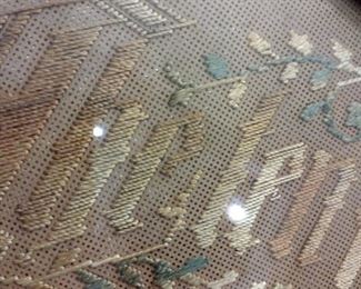 Antique Framed Needlework on Paper w/ Foil Backing