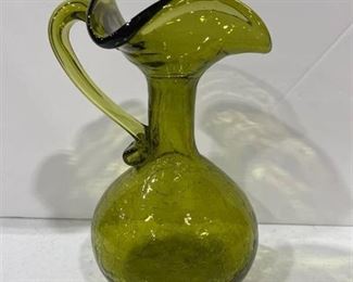 Vintage emerald crackled glass vase 9.5 in tall