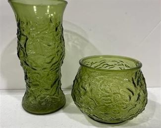 Vintage emerald glass vases (2)