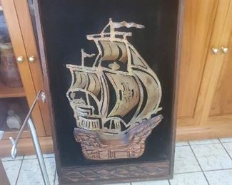 Heavy aged ship wood and iron clipper ship wall art