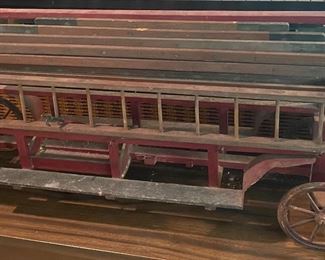 Large Early Wooden Fire Ladder Wagon