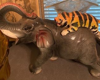 Porcelain Elephant and Tiger