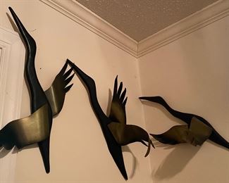 Mid-century Wooden and Metal Geese Wall Hangings