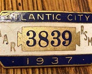 Small 1937 Atlantic City Vendor's Badge