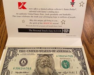 Vintage Santa Face One Dollar Bill