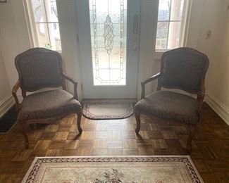 Pair of Carved Walnut Needlepoint Chairs