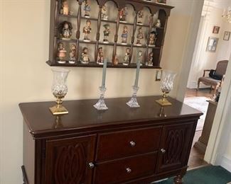 Cherry Mahogany Server Matches The Dining Table Pair of Waterford Candle Sticks / Pair of Hurricane Lamps