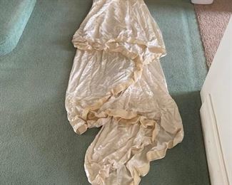 Vintage Ivory Satin Wedding Dress w/ Open Crochade Bodice - long train - good condition 