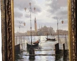 Framed Venice Canal Painting