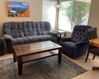 La-Z-Boy Reclining Sofa, La-Z-Boy Reclining Chair, Ashley Coffee Table, Ashley End Table