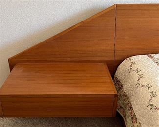 Mid Century Danish Teak Platform Bed King w attached Nightstands...Footboard has built-in Storage