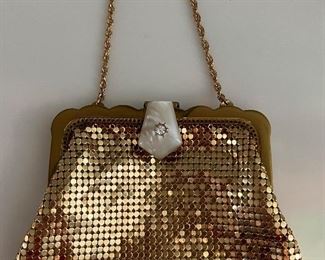 Small Whiting & Davis Mesh Bag w Mother of Pearl Clasp