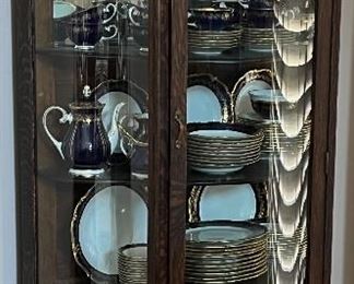 Antique Claw Foot Curio w Custom Curved Glass and Mirror at Top