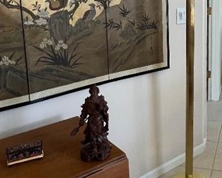 Asian Hand Painted 4-Part Screen, Floor Lamp