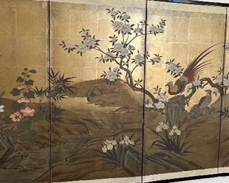 Asian Hand Painted 4-Part Screen 