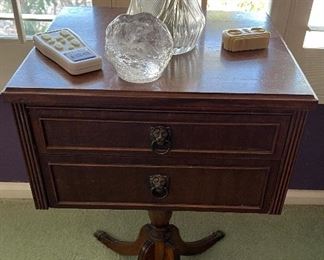 Vtg Pedestal Table w Sewing Storage 
