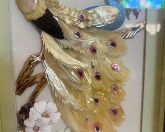 Vintage Asian Shell Art Peacocks