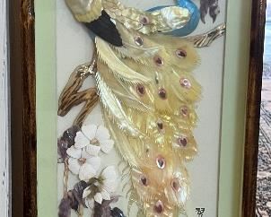 Vintage Asian Shell Art Peacocks