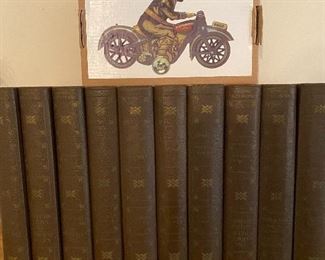 Vintage books and vintage tin motorcycle 