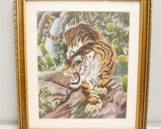 Framed Tiger Textile Art
