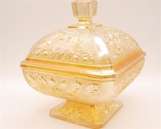 Orange Carnival Glass Square Candy Dish
