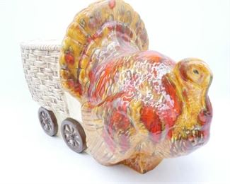 Large Ceramic Turkey Wagon Container

