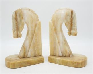 Carved Onyx Horse Bookends
