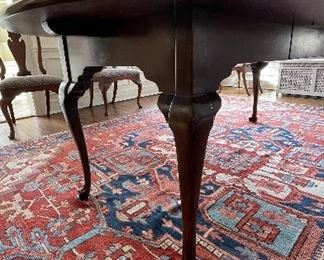 Vintage Mahogany Extension Dining Table with Cabriole Legs and Claw Feet. Measures 64" - 124" L with 5, 12" Leaves.  44" D x 29.5" H with 4.25 Apron. Photo 3 of 6.
