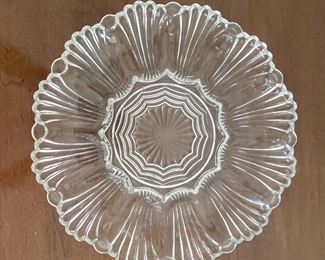 Vintage Glass Scallop Edge Deviled Egg Serving Dish. 