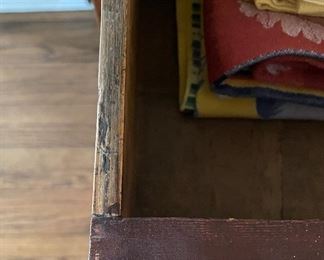 Antique English Chippendale Flame Mahogany Chest with Oak Lined Drawers. Original Brass Handles and Bracket Feet. Circa 1770. Measures 44" W x 19.5" D x 43.5" H. Photo 5 of 6. 