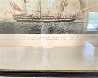 Antique Hand-Painted East Indiaman Lithograph. Measures 29" x 23" Framed; 21" x 14" Unframed. Photo 1 of 4. 