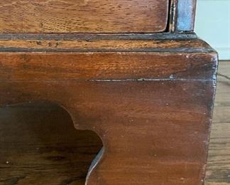 Antique English Chippendale Flame Mahogany Chest with Oak Lined Drawers. Original Brass Handles and Bracket Feet. Circa 1770. Measures 44" W x 19.5" D x 43.5" H. Photo 6 of 6. 