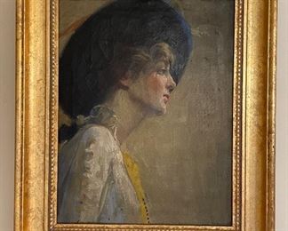 Antique Oil Painting of Woman. Measures 10.5" x 13" (Unframed) 15.5" x 18.5" Framed.