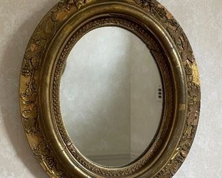Antique Small Round Gilt Mirror - 2 Available. Each Measures 15" H x 10" W. 