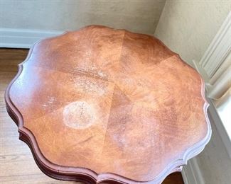 Reproduction Scalloped Edge Occasional Table (Needs Refinishing). Measures 26" D x 30" H. Photo 2 of 3. 
