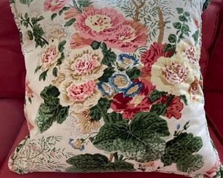 Decorative Down-Filled Pillow: Lee Jofa Althea Print Blush Fabric. 