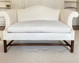 Vintage Kittinger Historic Newport Reproductions Mahogany Frame Apartment Sofa / Loveseat Upholstered in Basketweave Fabric. Measures 42" W x 20" D x 36" H. Photo 1 of 4. 