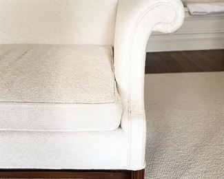 Vintage Kittinger Historic Newport Reproductions Mahogany Frame Apartment Sofa / Loveseat Upholstered in Basketweave Fabric. Measures 42" W x 20" D x 36" H. Photo 2 of 4. 