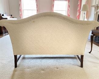 Vintage Kittinger Historic Newport Reproductions Mahogany Frame Apartment Sofa / Loveseat Upholstered in Basketweave Fabric. Measures 42" W x 20" D x 36" H. Photo 3 of 4. 