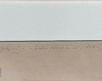 Reynolds Beal (1908), "Deep Green Sea - Whitecaps" Pencil On Paper. Measures 21" x 18" Framed; 13.25" x 9.25" Unframed. Photo 4 of 4. 