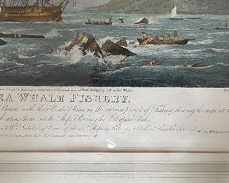 Antique South Sea Whale Fishery Hand-Painted Lithograph. Measures 22.5" x 17" Unframed, 32.5" x 28" Framed. Photo 3 of 3. 